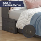 Mixoy Modern Murphy Bed Chest with Mattress,Storage Drawer,Charging Station