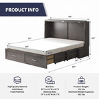 Mixoy Modern Murphy Bed Chest with Mattress,Storage Drawer,Charging Station
