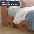 Mixoy Modern Murphy Bed Chest with Mattress,Storage Drawer,Charging Station