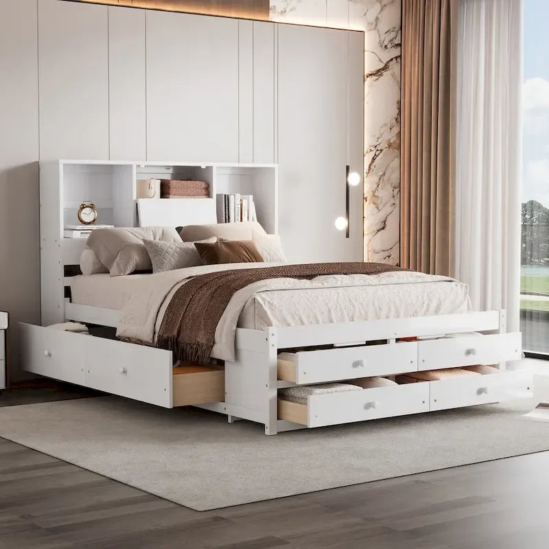 Letto a piattaforma Queen Size con testiera contenitore