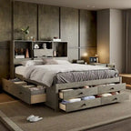 Letto a piattaforma Queen Size con testiera contenitore