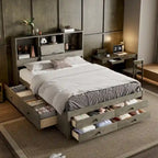 Letto a piattaforma Queen Size con testiera contenitore