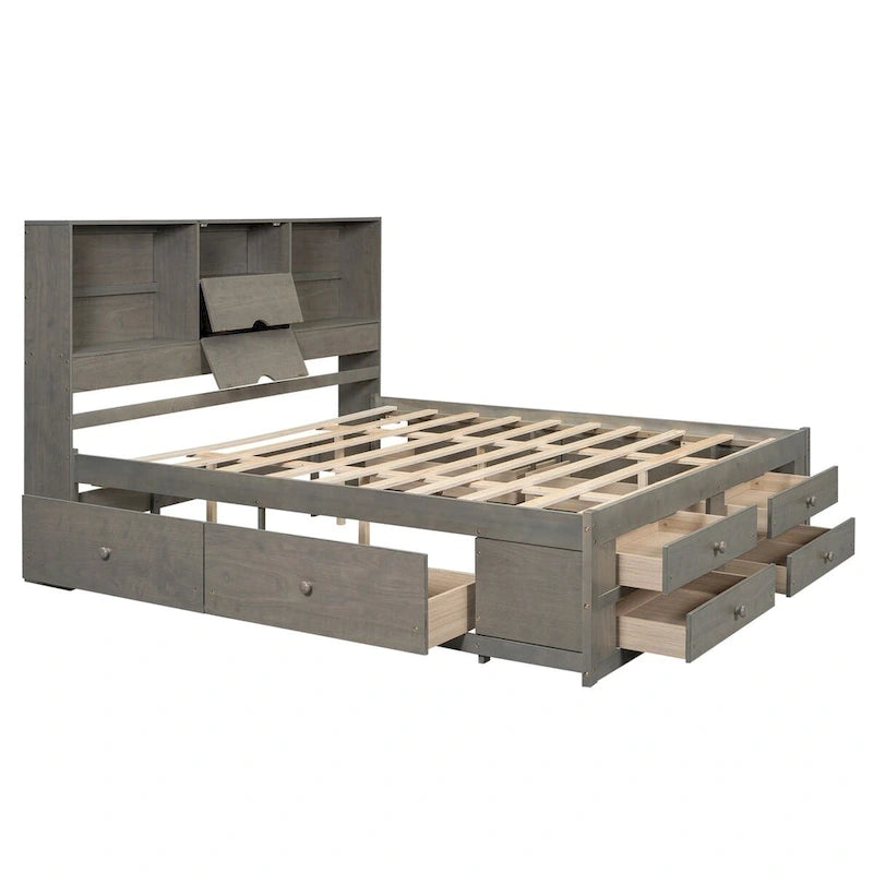 Letto a piattaforma Queen Size con testiera contenitore