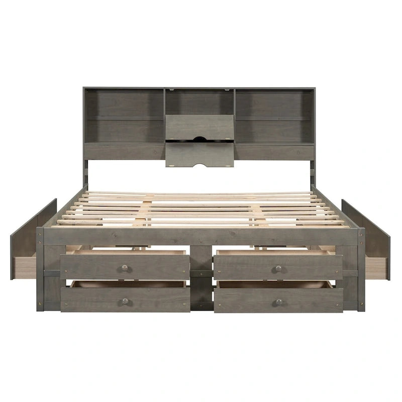 Letto a piattaforma Queen Size con testiera contenitore