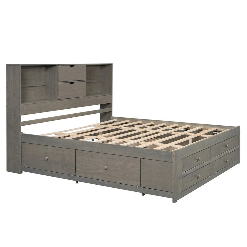 Letto a piattaforma Queen Size con testiera contenitore