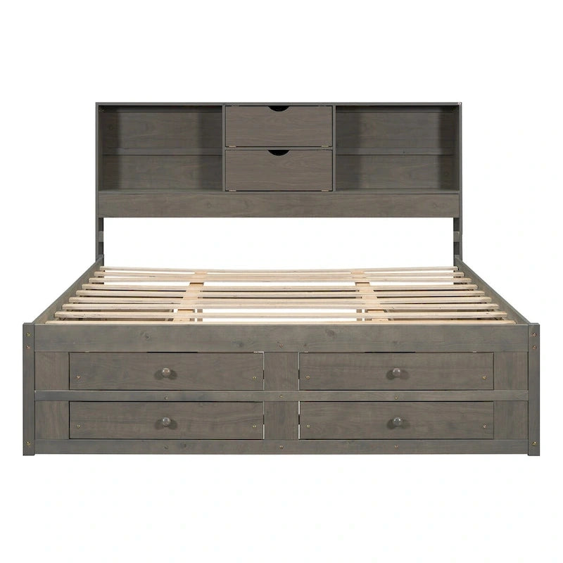 Letto a piattaforma Queen Size con testiera contenitore