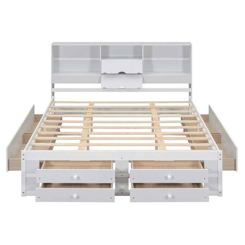 Letto a piattaforma Queen Size con testiera contenitore