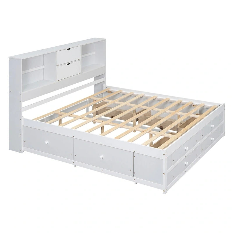 Letto a piattaforma Queen Size con testiera contenitore