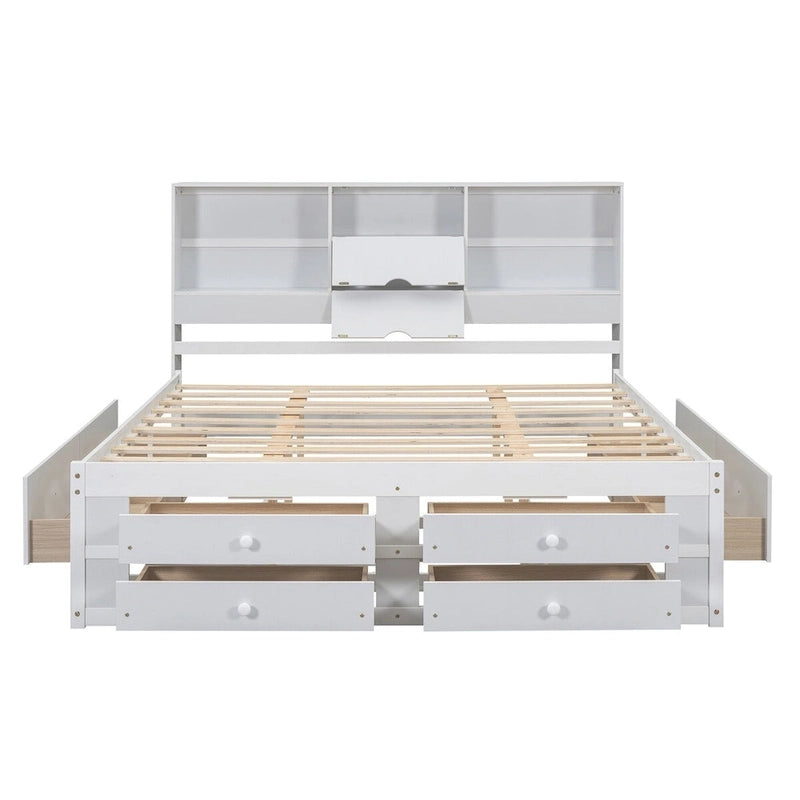 Letto a piattaforma Queen Size con testiera contenitore