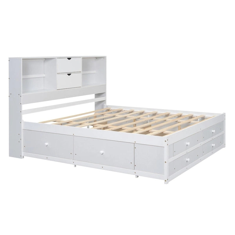 Letto a piattaforma Queen Size con testiera contenitore