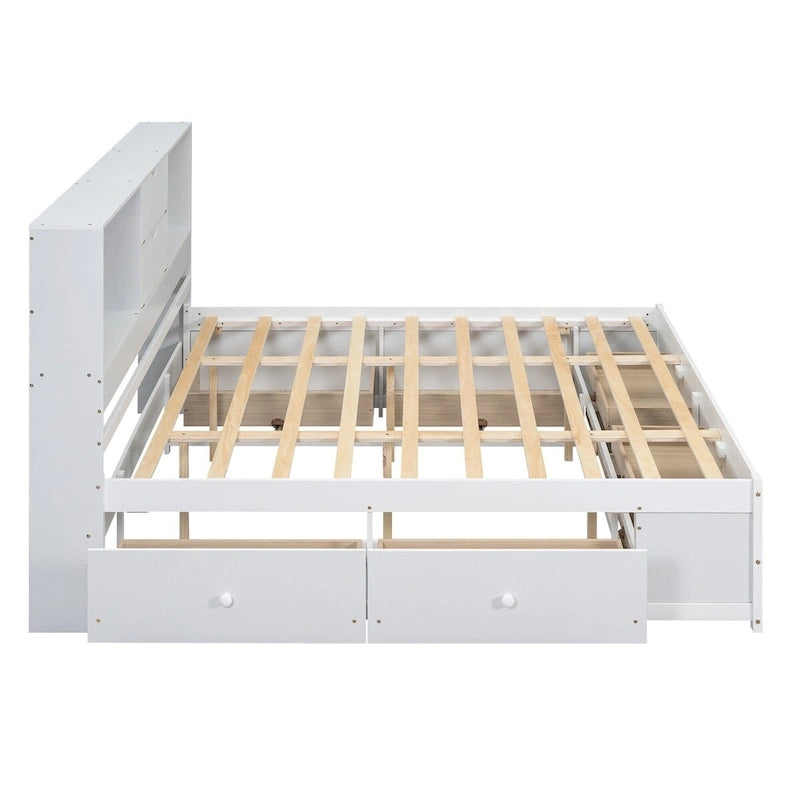 Letto a piattaforma Queen Size con testiera contenitore