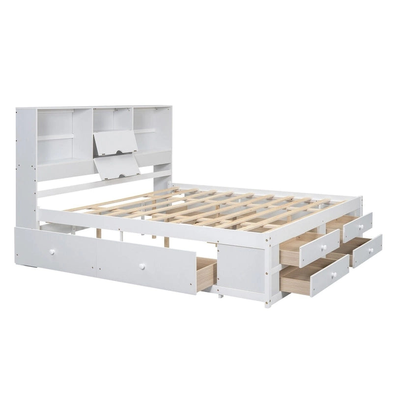 Letto a piattaforma Queen Size con testiera contenitore