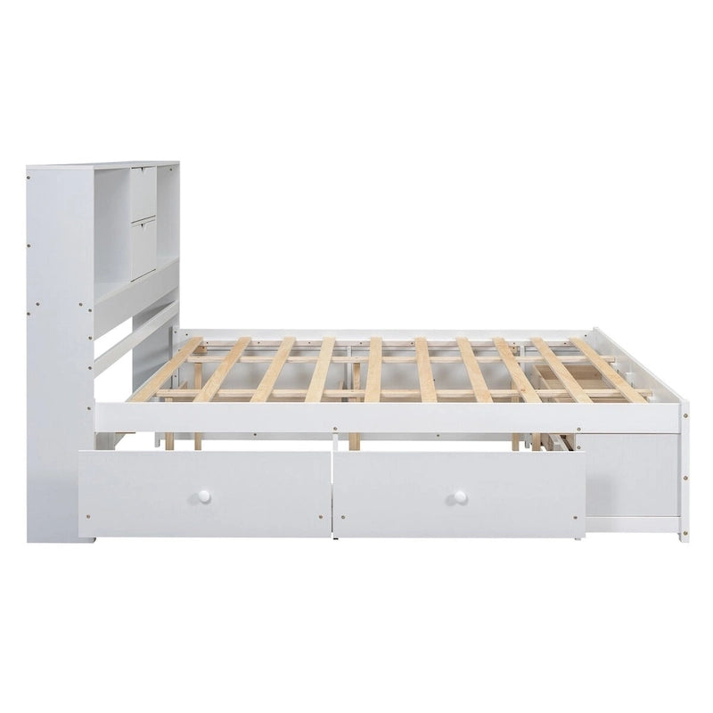 Letto a piattaforma Queen Size con testiera contenitore