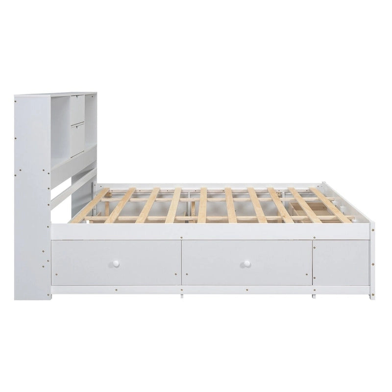 Letto a piattaforma Queen Size con testiera contenitore