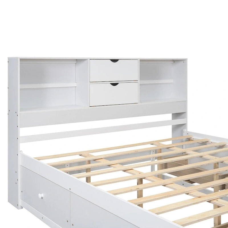 Letto a piattaforma Queen Size con testiera contenitore