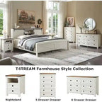 Farmhouse Queen Size Bed Frame with Storage Shelves & Charging Station