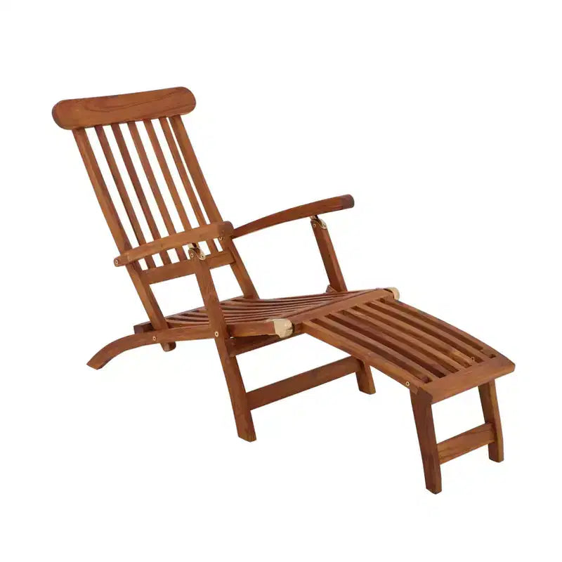 Sedia a sdraio da esterno Nordic in teak oliato con poggiapiedi
