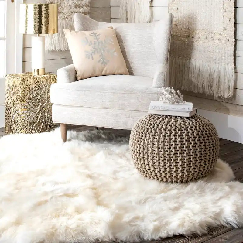 Nuloom Bruges Knitted Solid Cotton Ottoman Pouf