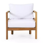 Christopher Knight Home Ellendale Outdoor Acacia Wood Club Chair with Cushions,Teak and White