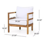 Christopher Knight Home Ellendale Outdoor Acacia Wood Club Chair with Cushions,Teak and White
