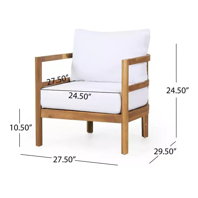 Christopher Knight Home Ellendale Outdoor Acacia Wood Club Chair with Cushions,Teak and White
