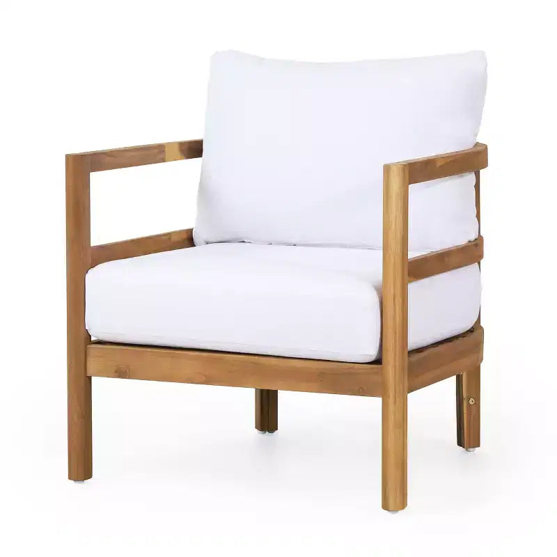 Christopher Knight Home Ellendale Outdoor Acacia Wood Club Chair with Cushions,Teak and White