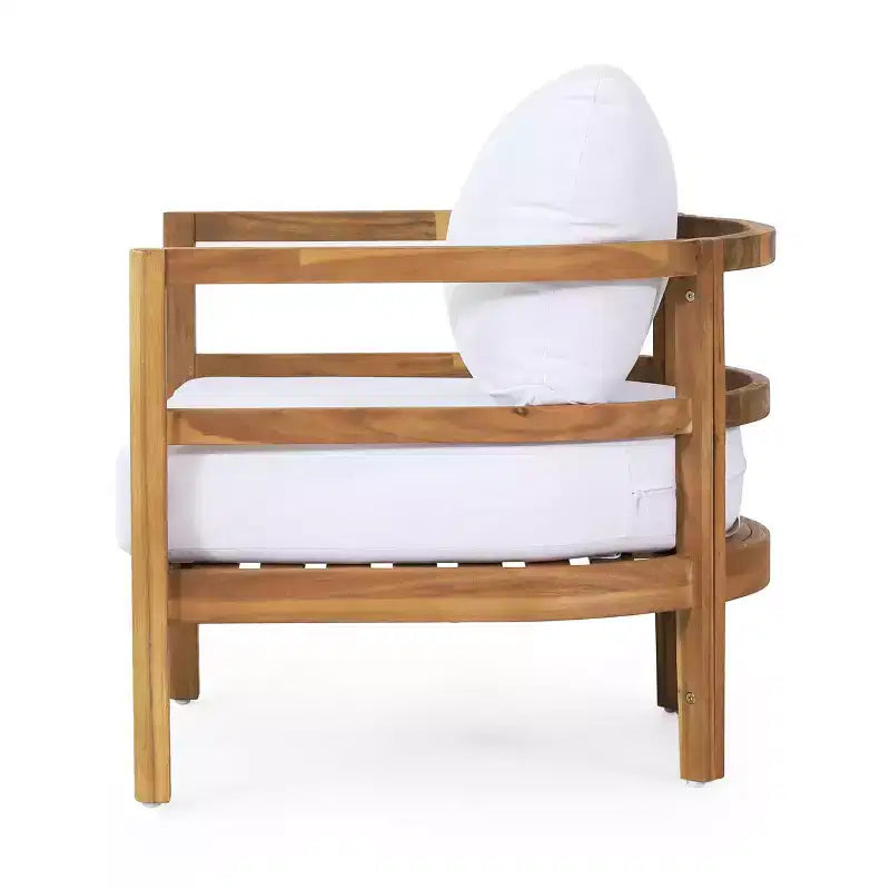 Christopher Knight Home Ellendale Outdoor Acacia Wood Club Chair with Cushions,Teak and White