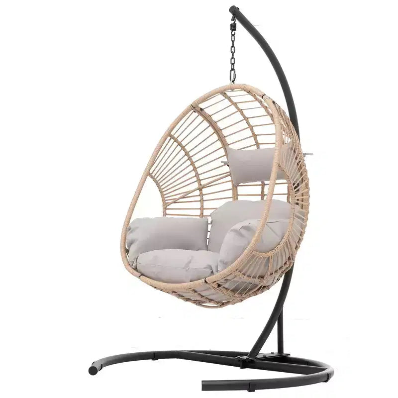 Sedia a Uovo da Esterno, Sedia a Uovo Sospesa con Sedile di Grandi Dimensioni, Cuscino, Base Larga, Sedia a Dondolo a Uovo in Tessuto Artigianale per Cortile, Giardino