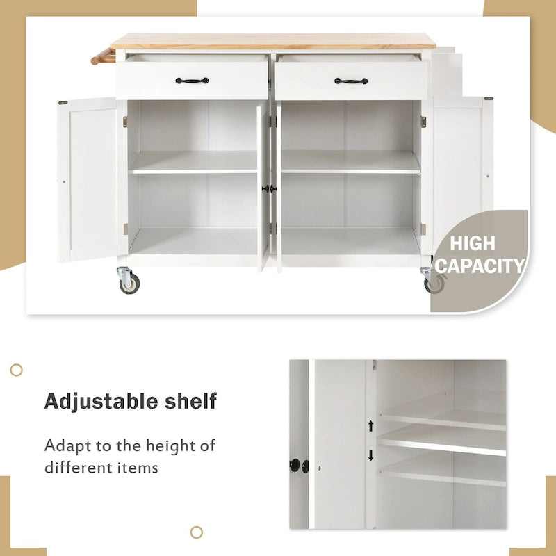 Kitchen Island Cart With Solid Wood Top and Locking Wheels