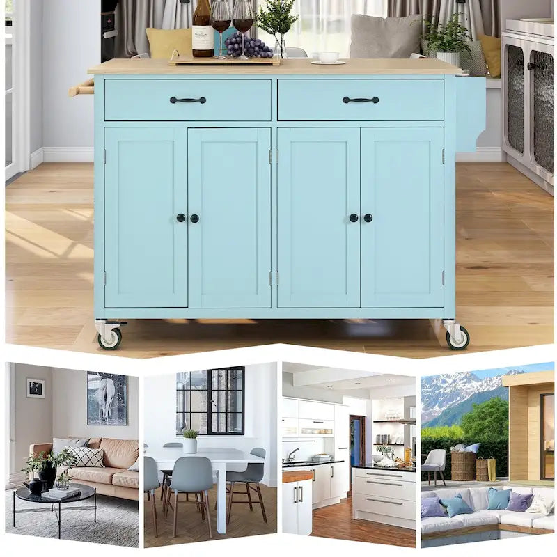 Kitchen Island Cart With Solid Wood Top and Locking Wheels