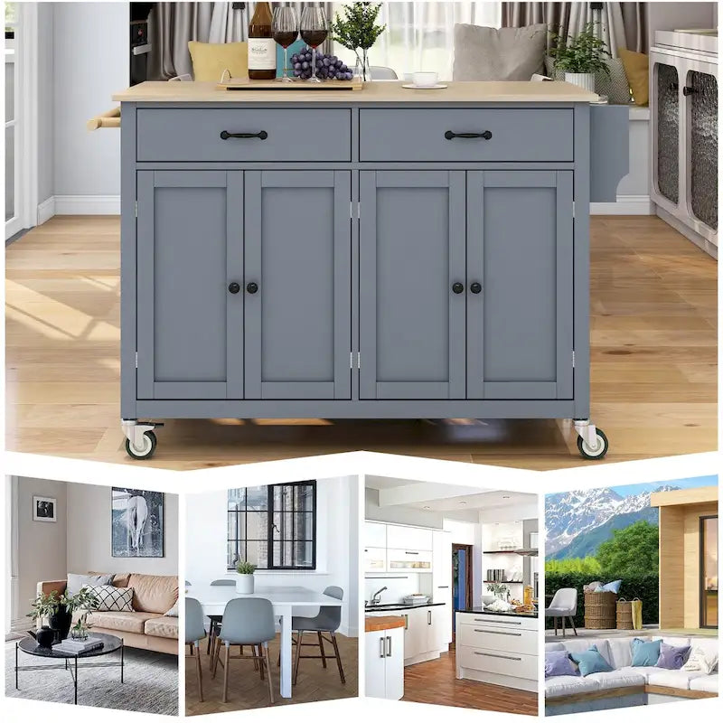 Kitchen Island Cart With Solid Wood Top and Locking Wheels