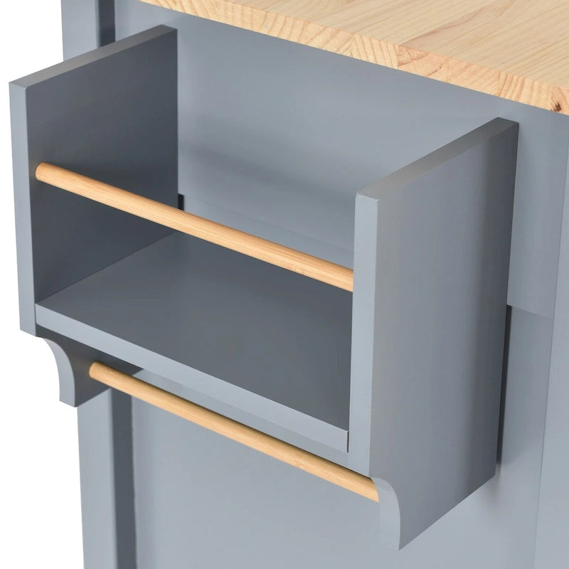 Kitchen Island Cart With Solid Wood Top and Locking Wheels