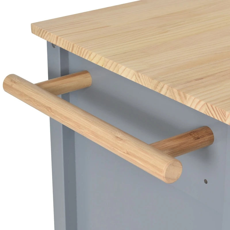 Kitchen Island Cart With Solid Wood Top and Locking Wheels
