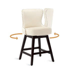 LUE BONA 26 in. Mid-Century Modern Wood Frame Swivel Bar Stools with Faux Leather and Linen Upholstered SeatSet of 4