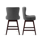 LUE BONA 26 in. Mid-Century Modern Wood Frame Swivel Bar Stools with Faux Leather and Linen Upholstered SeatSet of 4