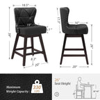 LUE BONA 26 in. Mid-Century Modern Wood Frame Swivel Bar Stools with Faux Leather and Linen Upholstered SeatSet of 4