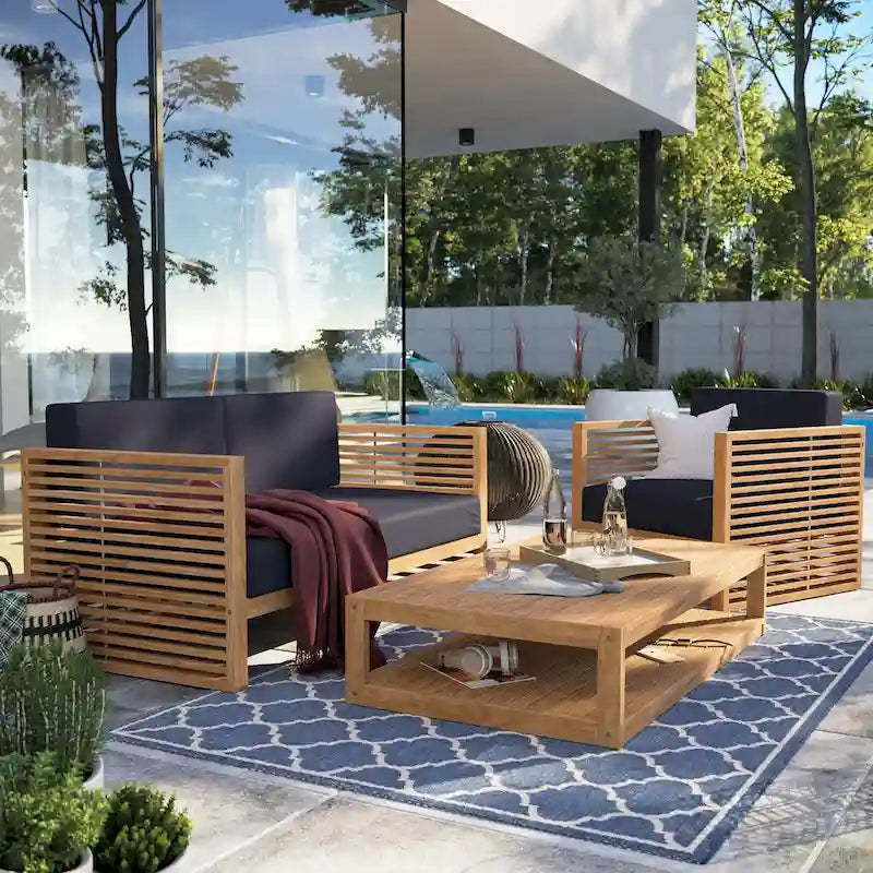 Set da esterno Carlsbad 3 pezzi in legno di teak per patio