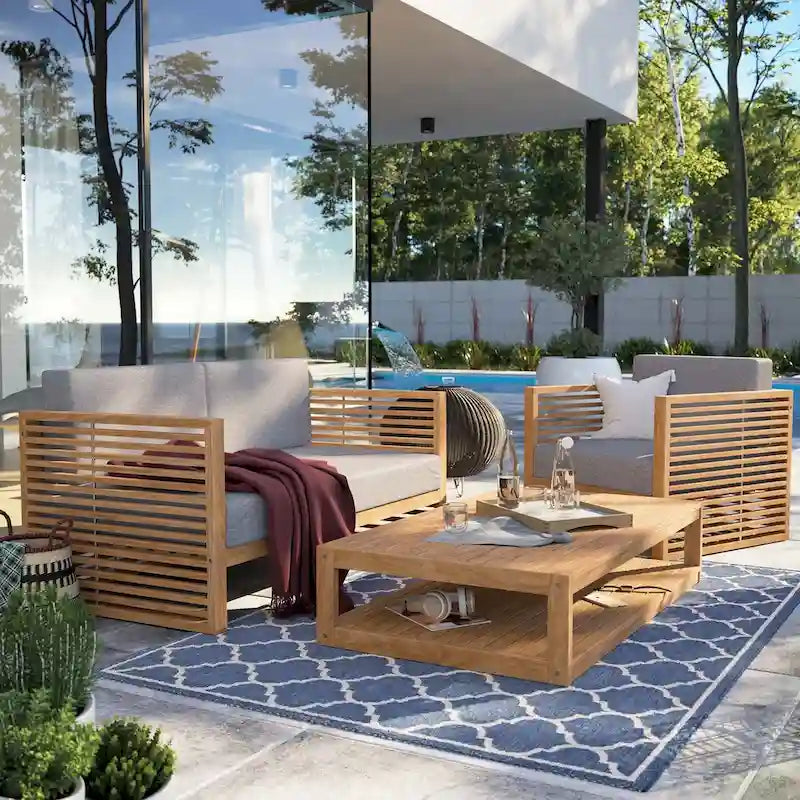 Set da esterno Carlsbad 3 pezzi in legno di teak per patio