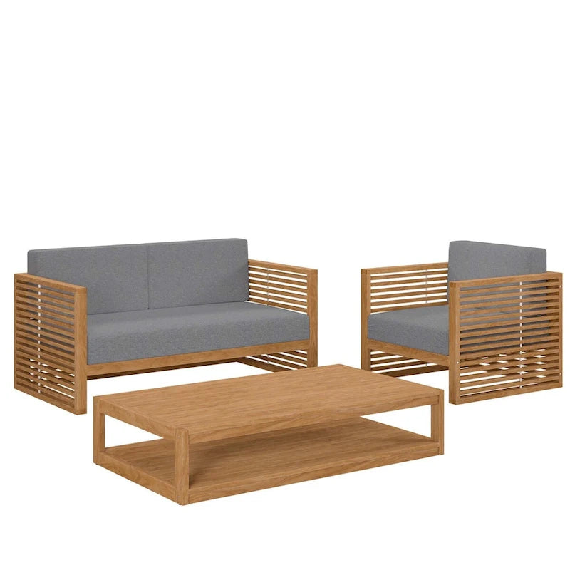 Set da esterno Carlsbad 3 pezzi in legno di teak per patio
