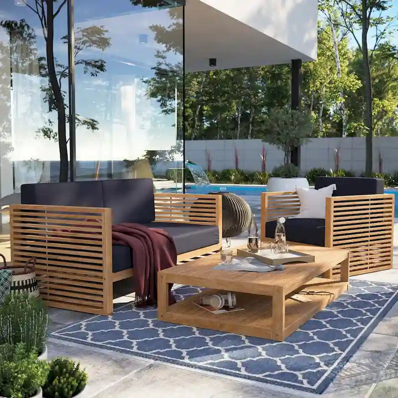 Set da esterno Carlsbad 3 pezzi in legno di teak per patio