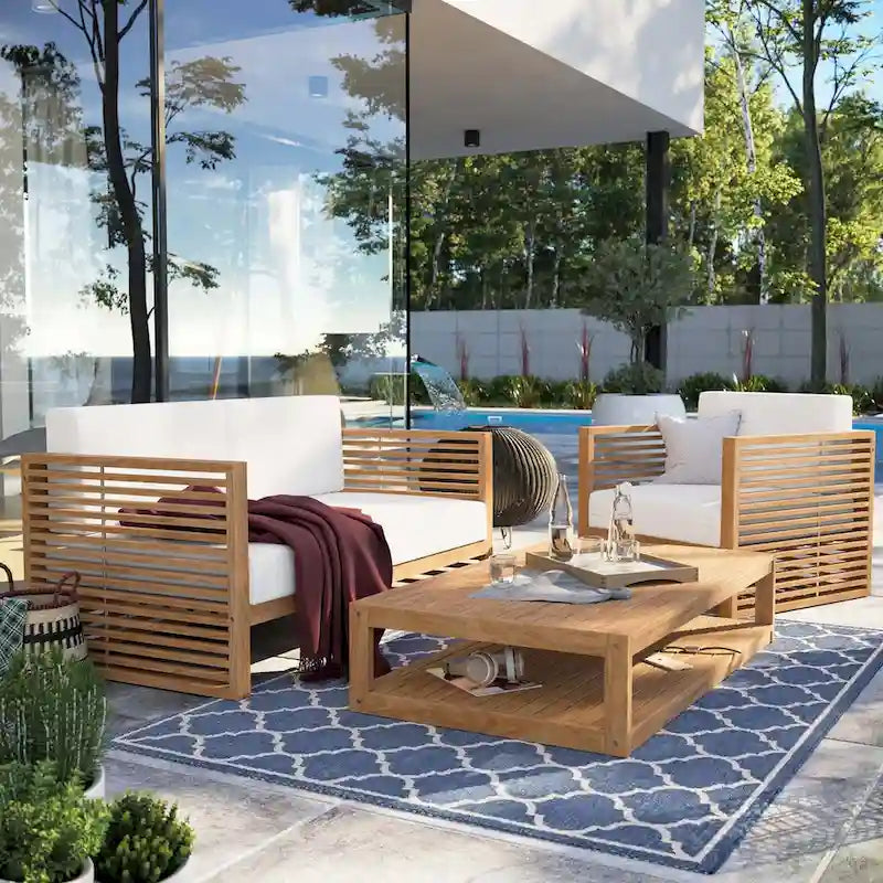 Set da esterno Carlsbad 3 pezzi in legno di teak per patio
