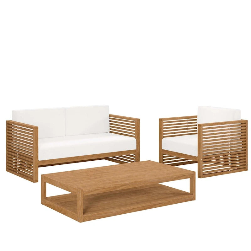 Set da esterno Carlsbad 3 pezzi in legno di teak per patio