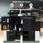 Outdoor Kitchen Island, Rolling Bar Cart & Storage Cabinet, Farmhouse Outdoor Grill Table with Stainless Steel Top & Towel Rack