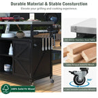 Outdoor Kitchen Island, Rolling Bar Cart & Storage Cabinet, Farmhouse Outdoor Grill Table with Stainless Steel Top & Towel Rack