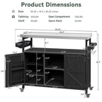 Outdoor Kitchen Island, Rolling Bar Cart & Storage Cabinet, Farmhouse Outdoor Grill Table with Stainless Steel Top & Towel Rack
