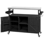 Outdoor Kitchen Island, Rolling Bar Cart & Storage Cabinet, Farmhouse Outdoor Grill Table with Stainless Steel Top & Towel Rack