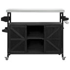 Outdoor Kitchen Island, Rolling Bar Cart & Storage Cabinet, Farmhouse Outdoor Grill Table with Stainless Steel Top & Towel Rack