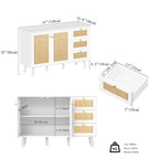 Anmytek Mid-Century Modern 2-Door Wood Rattan Buffet Sideboard Kitchen Storage Cabinet with 3 Drawers
