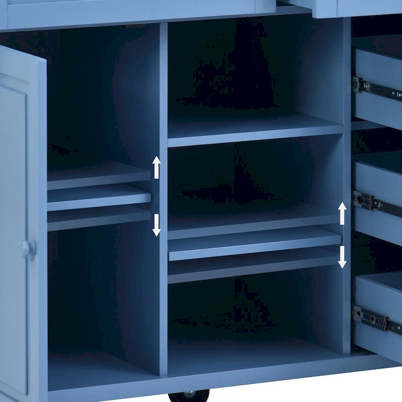 Kitchen Cart with Storage and 5 Drawers,Spice Rack,Towel Holder ,Rubber Wood Desktop Rolling Mobile Kitchen Island