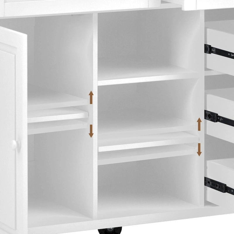 Kitchen Cart with Storage and 5 Drawers,Spice Rack,Towel Holder ,Rubber Wood Desktop Rolling Mobile Kitchen Island